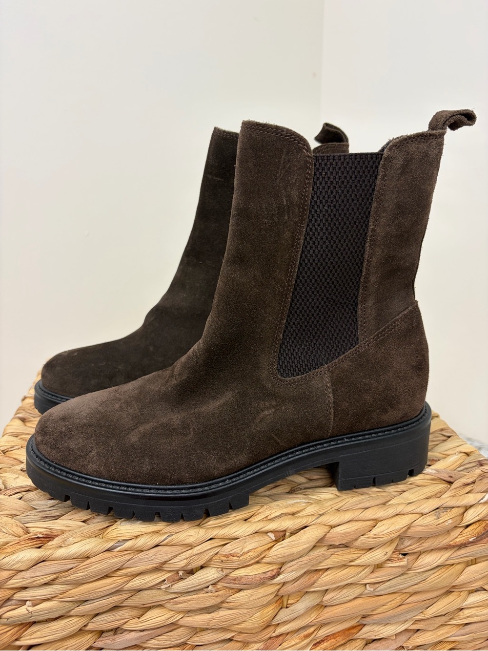 Pajar Dark Brown Suede Chelsea Lug Booties